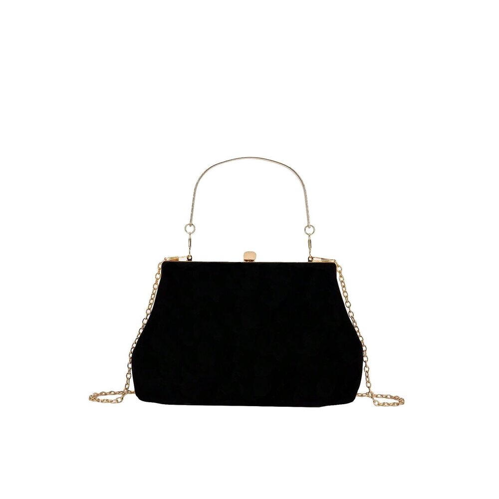 4565 Kiss Lock Top Handle Solid Evening Bag Chain Shoulder Strap Glamorous